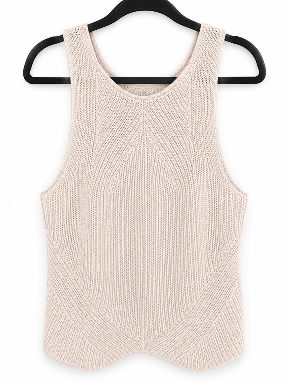Ribbed High Neck Curved Hem Sweater Tank